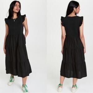 NATION LTD Sissy Ruffled Black Dress Tiered Midi Sundress size Small